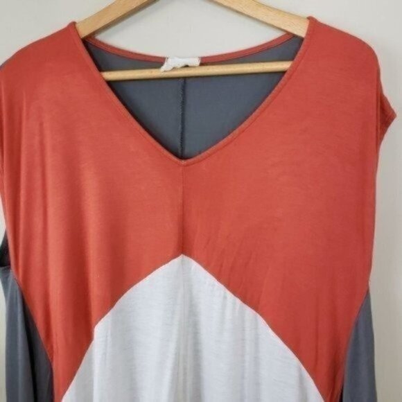 143 Story | Orange Cream Gray Colorblock Oversized Tunic Top Size Medium - Picture 4 of 5
